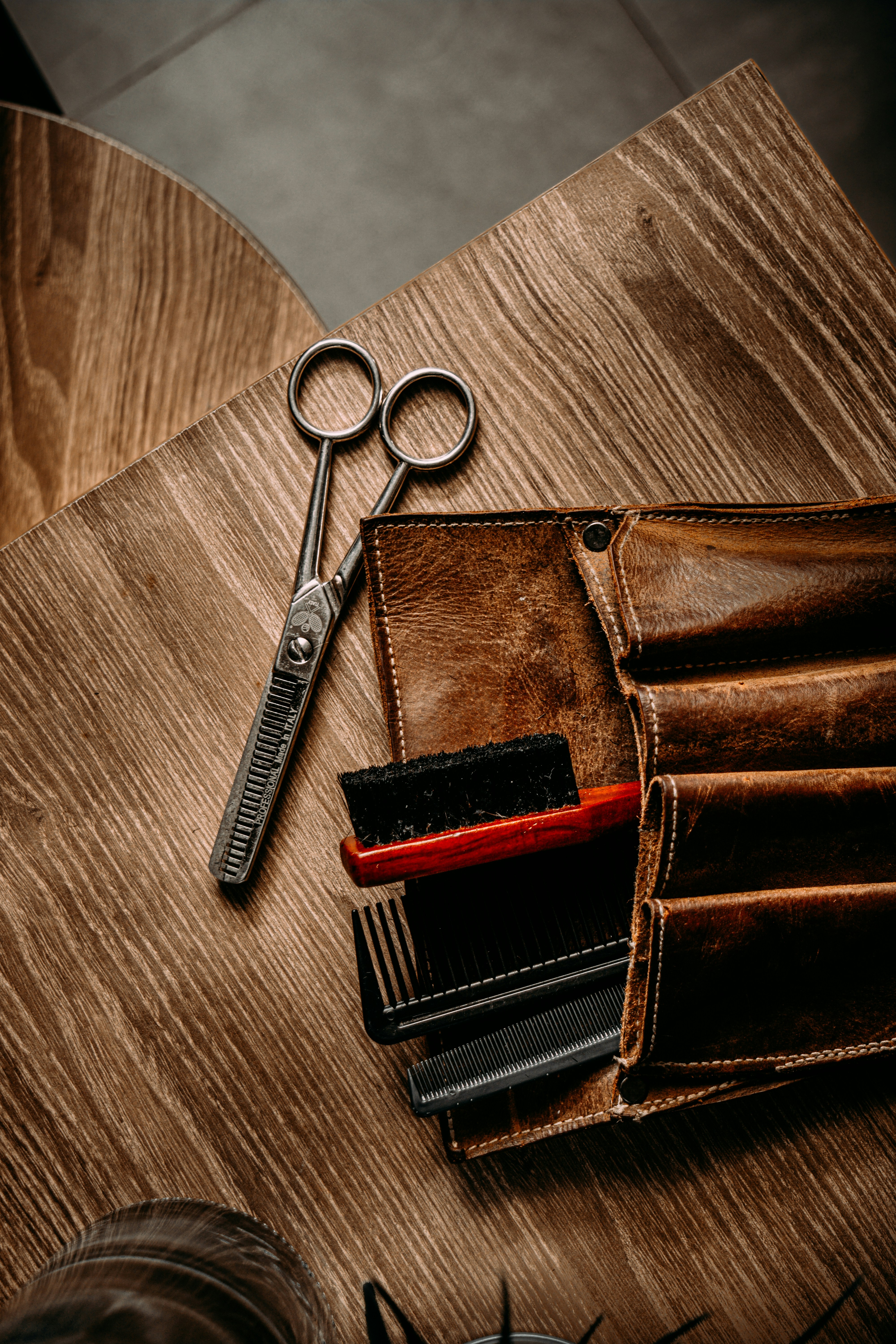 Barber tools — scissors, comb, razor